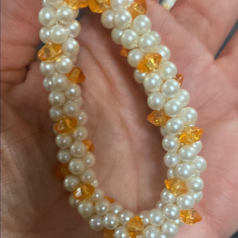 Vintage Pearl and Orange Beaded Necklace - Picture 5 of 5